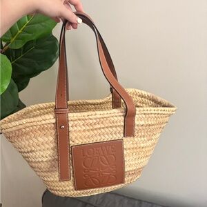 Loewe Medium Natural Straw Tote with Brown Leather Trim